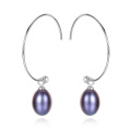 Fashion Big Circle 925 Sterling Silver Freshwater Pearl Drop Earrings